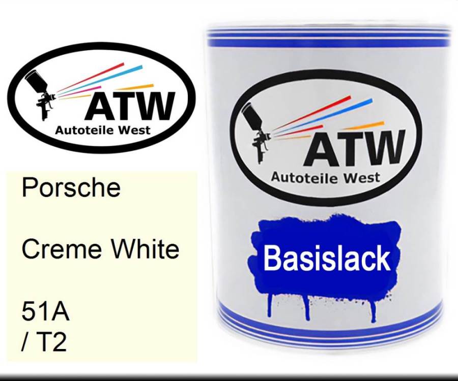 Porsche, Creme White, 51A / T2: 1L Lackdose, von ATW Autoteile West.
